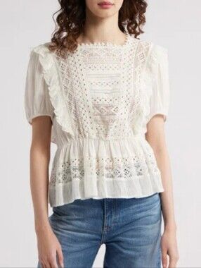 NWT Treasure & Bond White Lace Ruffle Blouse
